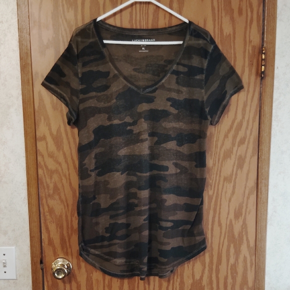 Lucky Brand Tops - Lucky Brand Olive & Black Camo V-Neck Tee